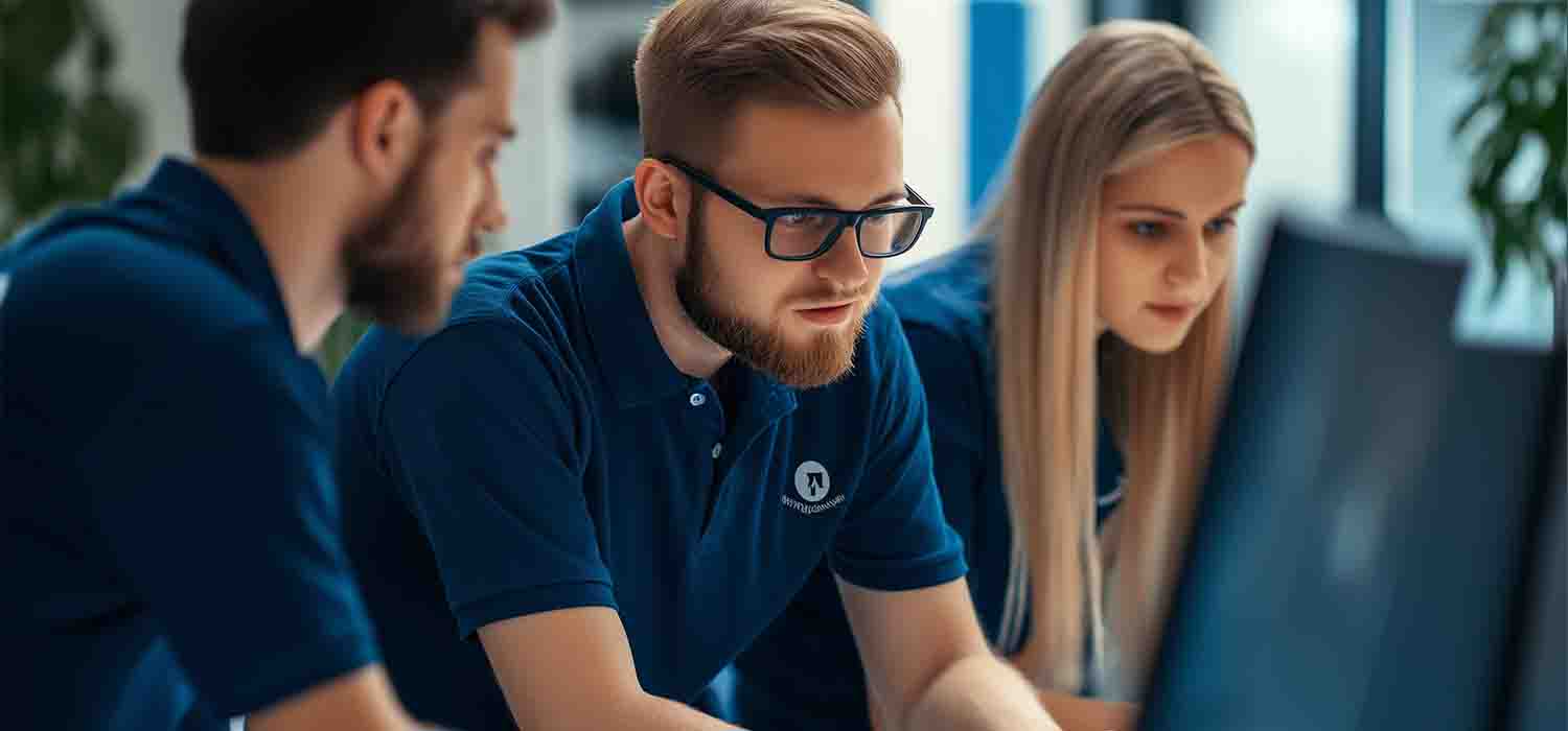 Small business team receiving IT support in a modern office environment