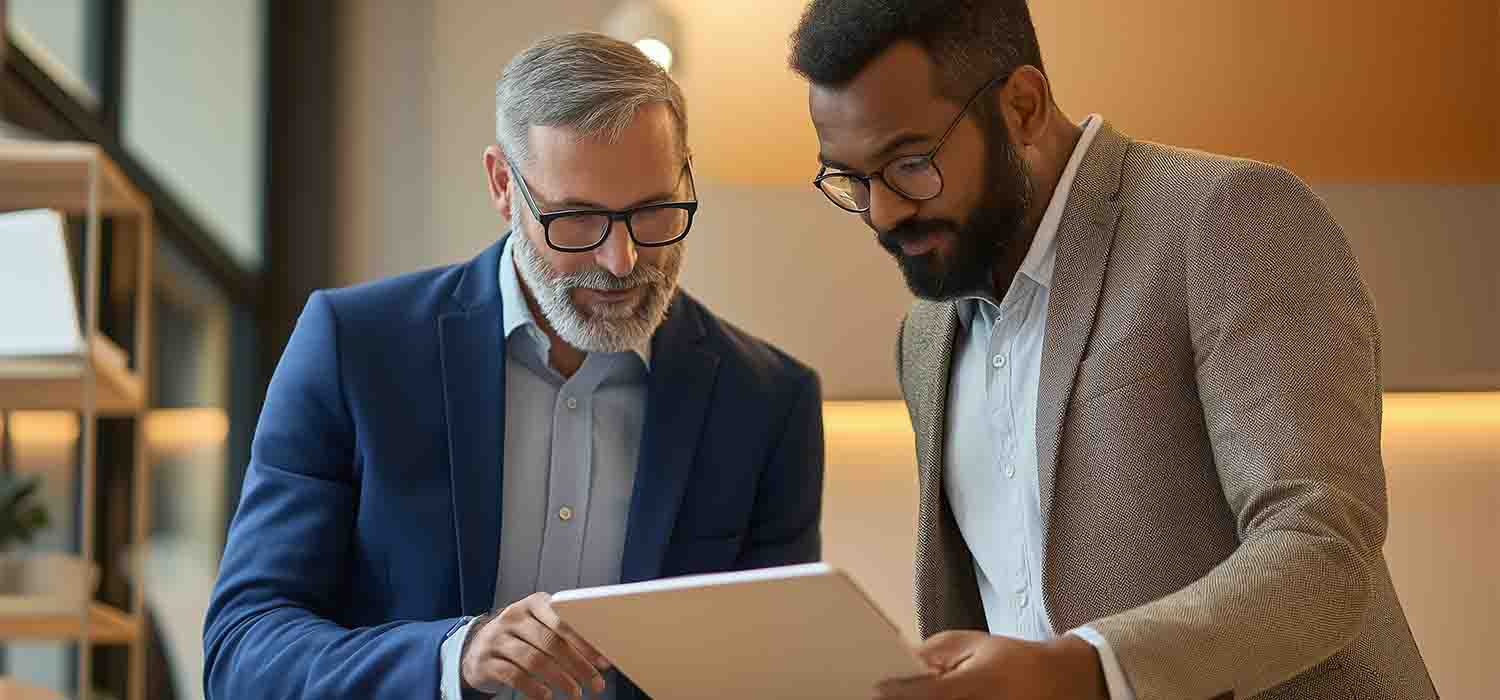 Business owner reviewing Microsoft 365 backup dashboard with IT consultant
