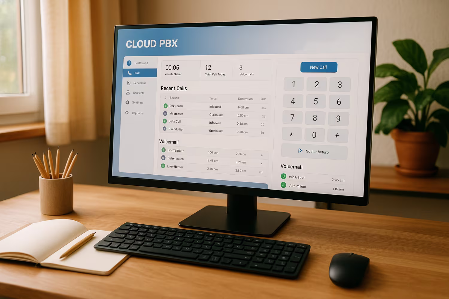 Cloud PBX system on computer monitor