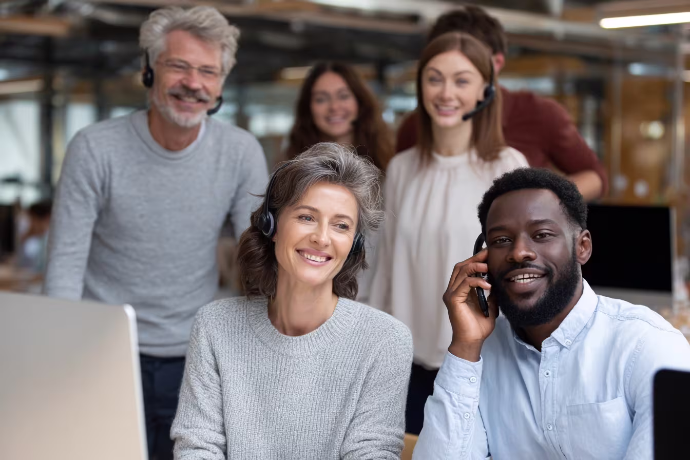 Diverse team discussing cloud PBX