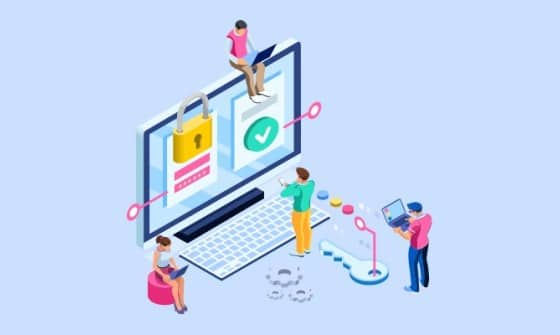 Do I Need Cyber Insurance and What To Consider When Investing In Cyber Insurance Blog Featured Image | Isometric digital art showing various stylised people working on an oversized computer